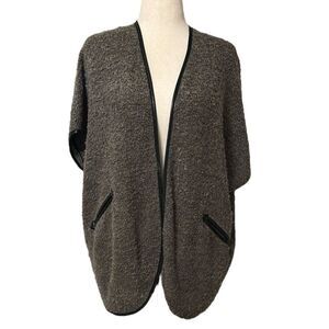 Sympli Green Long Kimono Cardigan Jacket Trimmed in Black Faux Leather Size 4/S